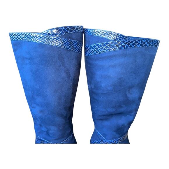 6.5 Monroe & Main royal blue suede knee-high boots with snakeskin trim chic sexy - Picture 9 of 16